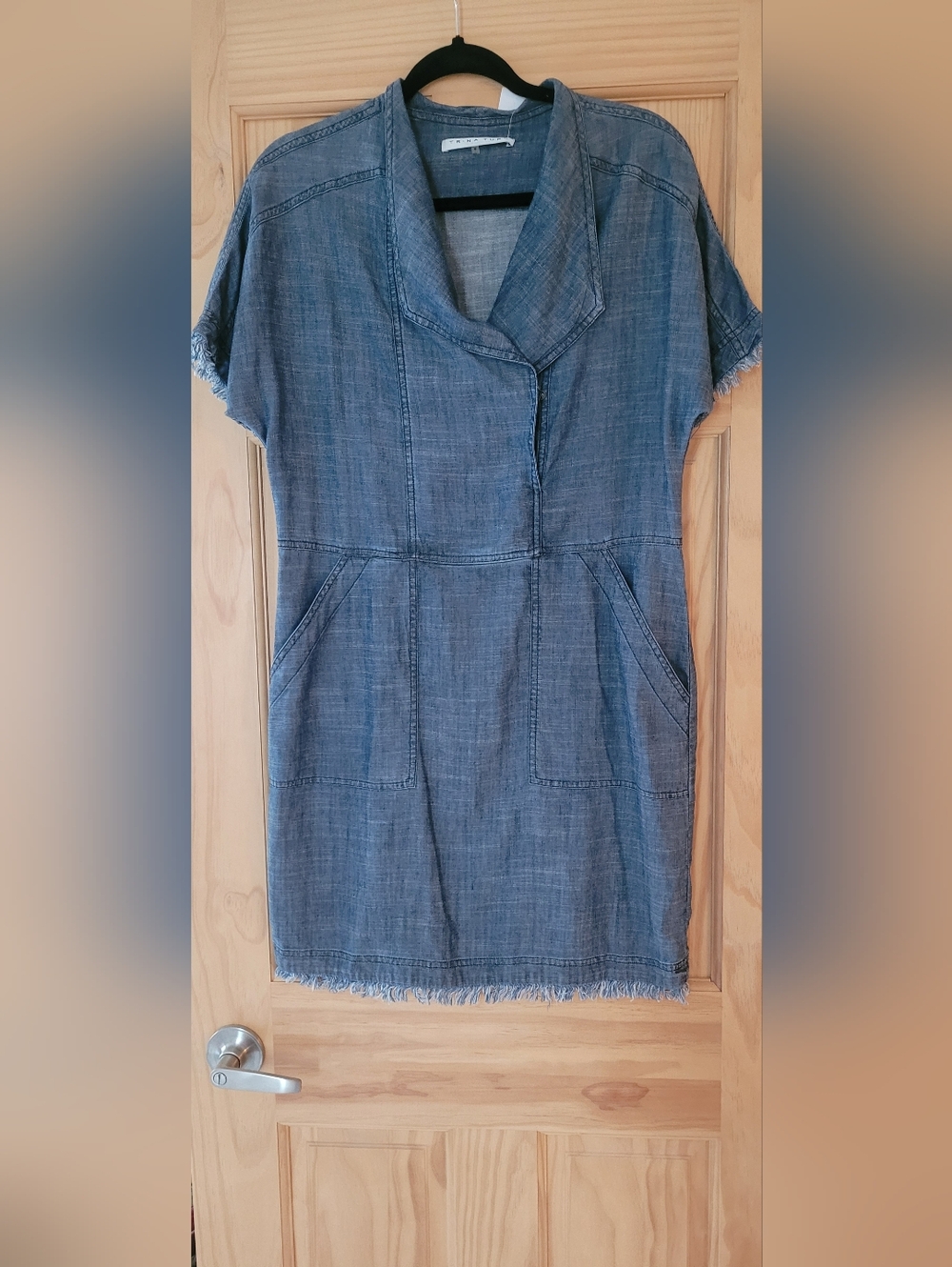Trina Turk Denim-Blue Short Sleeve Shift Dress
